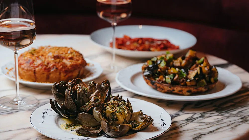 Funke signature dishes Carciofi alla Giudea (Fried Artichokes)BusiateRigatoni all'Amatriciana